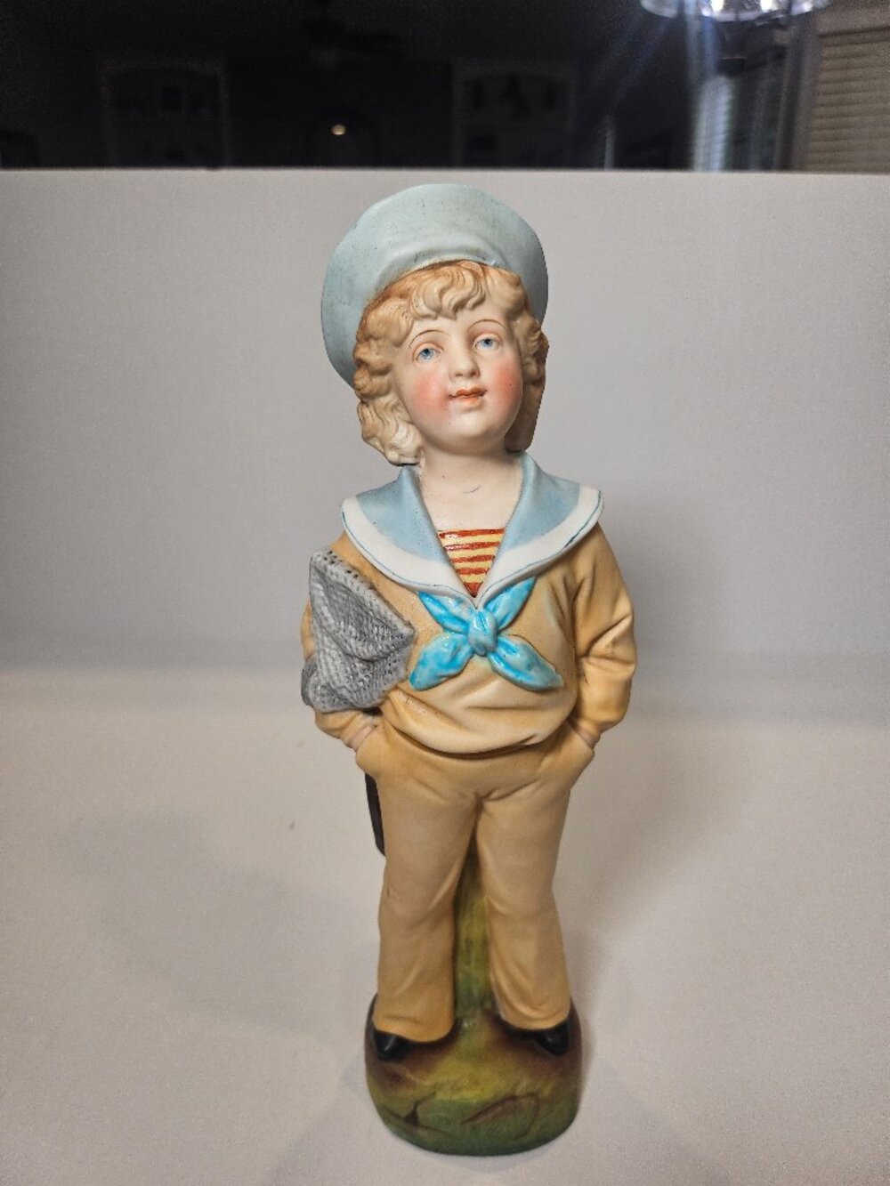 Antique hand Painted European Bisque Porcelain Sailor Boy Figurine Circa 1890